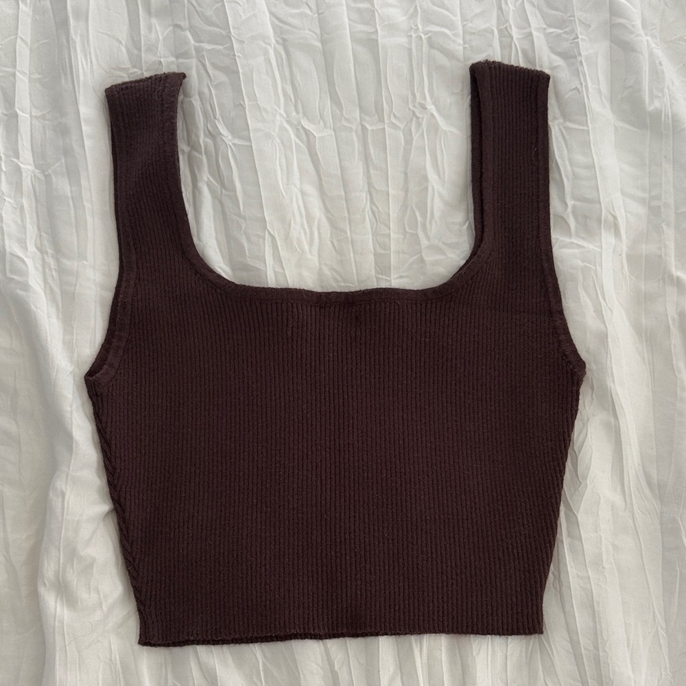 Chocolate Brown Ribbed Knit Tank Top